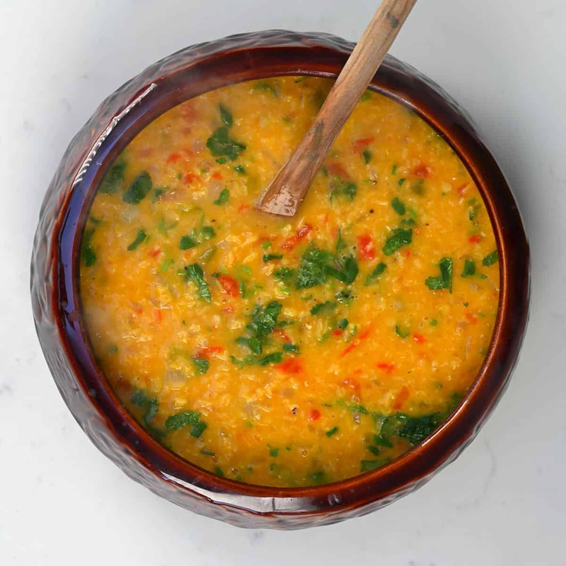 Beautifully simple dal with coriander and tomato